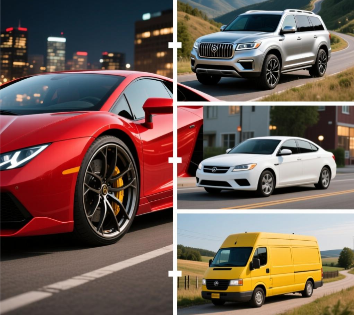 A red sports car with yellow brake calipers, parked in a city environment.