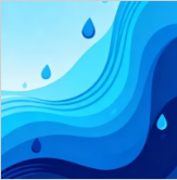 An abstract design featuring waves of varying shades of blue with water droplets.